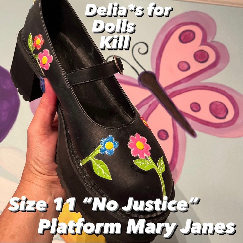LIKE NEW 🌼”No Justice”🌼—Size 11 Platform Mary Janes by Delia*s for Dolls Kill